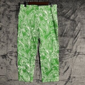 Lauren‎ Ralph Lauren Women's 10 Green White Paisley Left Hip Zip Pants Preppy